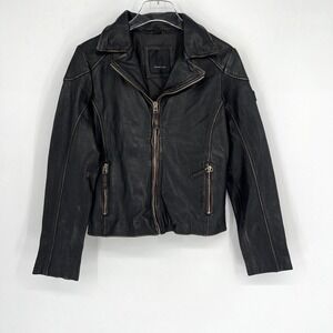 Mauritius Leather Jacket Womens L 9/10 Moto Biker Grunge Fitted Black